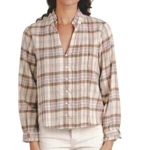 Trovata Birds of Paradis Finley Pintuck Nlouse Parchment Plaid Size Small